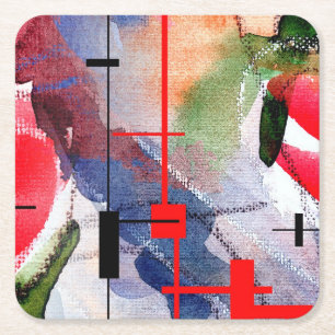 Dessous-de-verre Carré En Papier collage d'art abstrait, médias mélangés et