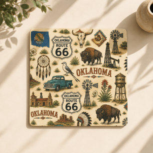 Dessous-de-verre Carré En Papier Collage Western Vintage de la Route 66 en Oklahoma