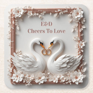 Dessous-de-verre Carré En Papier 🕊️ Collection de mariage Cadre floral à cœur de c