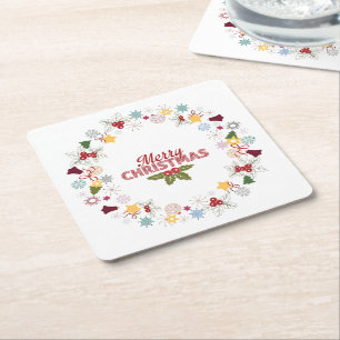 Dessous-de-verre Carré En Papier Collection de voeux Joyeux de la couronne de Noël