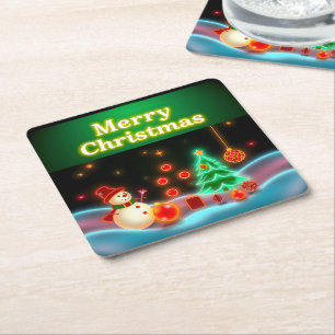 Dessous-de-verre Carré En Papier Collection populaire Noël Neon Holiday