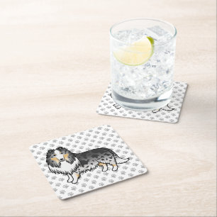 Dessous-de-verre Carré En Papier Colley Rough Blue Merle Mignon Chien de Dessin Ani