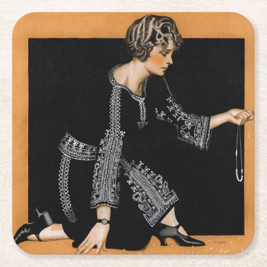 Dessous-de-verre Carré En Papier Collier de perle cassé (Devant)