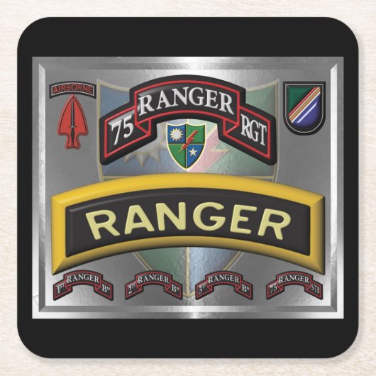 Dessous-de-verre Carré En Papier Conception améliorée 75e régiment de Rangers (Devant)