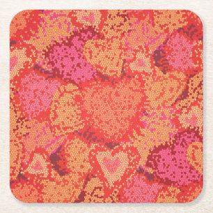 Dessous-de-verre Carré En Papier Conception de coeurs en mosaïque mignons