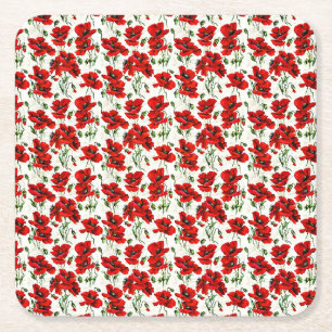 Dessous-de-verre Carré En Papier Conception de coquelicot rouge