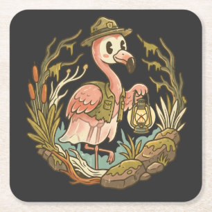 Dessous-de-verre Carré En Papier Conception de flamant rose de marais effrayant vin