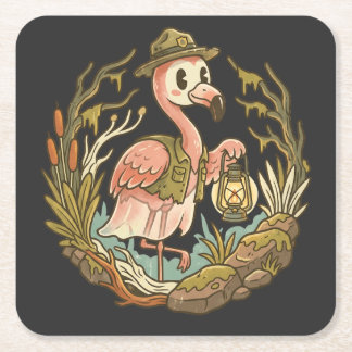 Dessous-de-verre Carré En Papier Conception de flamant rose de marais effrayant vin