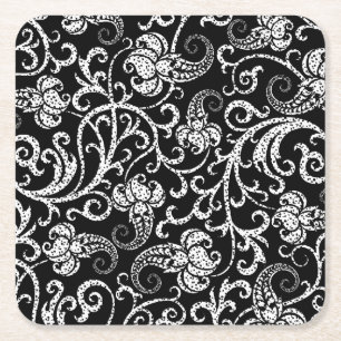 Dessous-de-verre Carré En Papier Conception de fleurs de dalmatien noir mignon