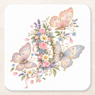 Dessous-de-verre Carré En Papier Conception de jardin de papillon sucré pour magiqu