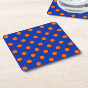 Dessous-de-verre Carré En Papier Conception de motif à pois orange sur fond bleu 