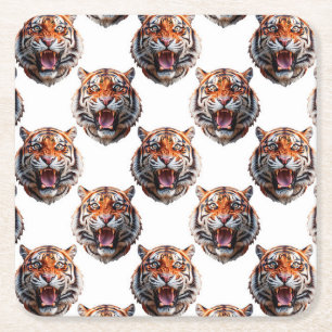 Dessous-de-verre Carré En Papier Conception de motif tête de tigre - Blanc  
