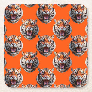 Dessous-de-verre Carré En Papier Conception de motif tête de tigre orange