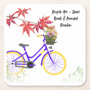 Dessous-de-verre Carré En Papier Conception de motivation de bicyclette florale
