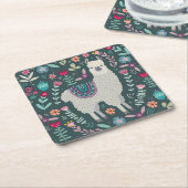 Dessous-de-verre Carré En Papier Conception florale de lama mignon (Incliné)