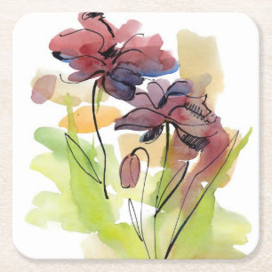 Dessous-de-verre Carré En Papier Conception florale d'été avec le résumé peint à la