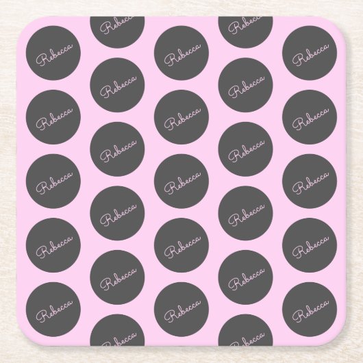 Dessous-de-verre Carré En Papier Conception moderne à points Polka rose et gris (Devant)