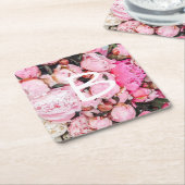 Dessous-de-verre Carré En Papier Conception rose de pivoine (Incliné)
