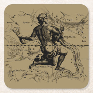 Dessous-de-verre Carré En Papier Constellation du Verseau Vintage par Hevelius 1690