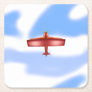 Dessous-de-verre Carré En Papier Cool Aventuré Flying Red Bi-Plane Dessous de verre
