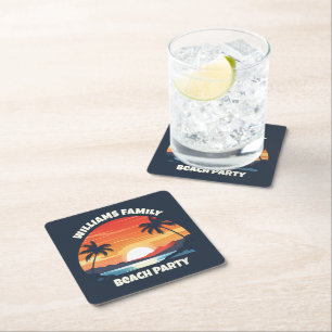 Dessous-de-verre Carré En Papier Cool Custom Sunrise Palm Trees Beach Party Blue