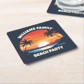 Dessous-de-verre Carré En Papier Cool Custom Sunrise Palm Trees Beach Party Blue (Incliné)
