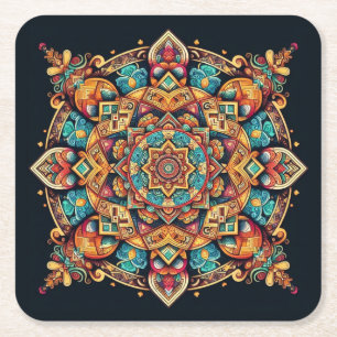 Dessous-de-verre Carré En Papier Cool et coloré Mandala Motif