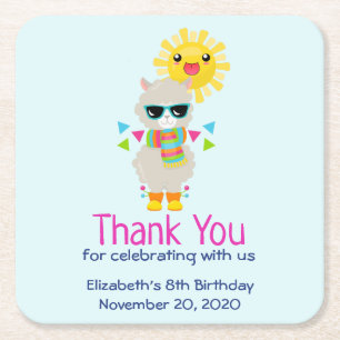 Dessous-de-verre Carré En Papier Cool Llama et souriant Kawaii Anniversaire du sole