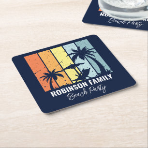 Dessous-de-verre Carré En Papier Cool Retro Beach Party Custom Navy