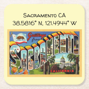 Dessous-de-verre Carré En Papier Coordonnées de la carte CA de Sacramento Style Vin