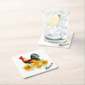 Dessous-de-verre Carré En Papier Coq avec tournesol Papier Carré personnalisé (En situation)