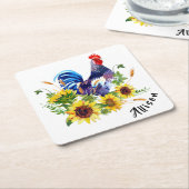 Dessous-de-verre Carré En Papier Coq avec tournesol Personnalisé (Incliné)