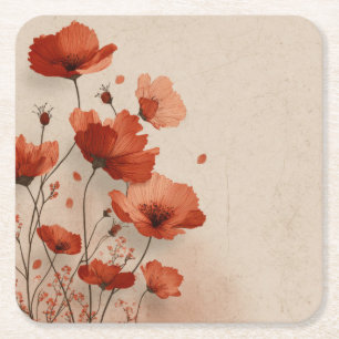 Dessous-de-verre Carré En Papier Coquelicots rouges.