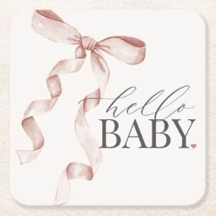 Dessous-de-verre Carré En Papier Coquette Beige Bow Girl Baby shower Décor