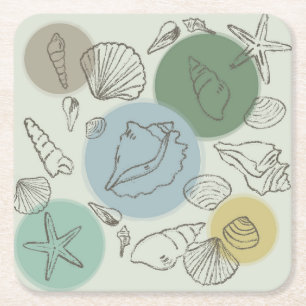 Dessous-de-verre Carré En Papier Coquillages tropicaux sur la plage