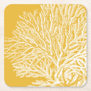 Dessous-de-verre Carré En Papier Corail jaune et blanc