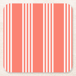 Dessous-de-verre Carré En Papier Corail vivant et blanc quatre bandes motif