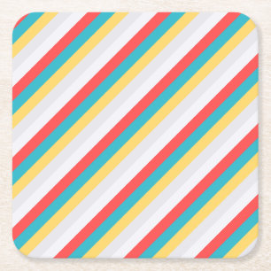 Dessous-de-verre Carré En Papier Coral Turquoise Yellow White Stripes