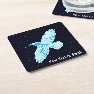 Dessous-de-verre Carré En Papier Corbeau bleu sur étoiles