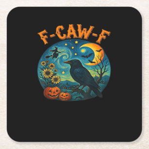 Dessous-de-verre Carré En Papier Corbeau F-Caw-F Drôle Halloween Gothique Carreaux