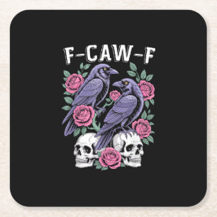 Dessous-de-verre Carré En Papier Corbeau F-Caw-F Oiseau Drôle Lune Gothique Humour 