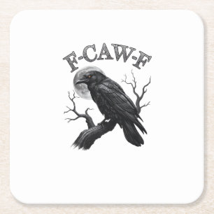Dessous-de-verre Carré En Papier Corbeau, F-Caw-F Oiseau Drôle Lune Gothique Tri-Bl