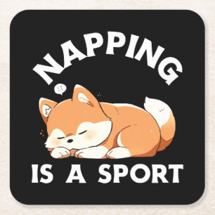 Dessous-de-verre Carré En Papier Corgi drôle qui fait une sieste est un sport pour 