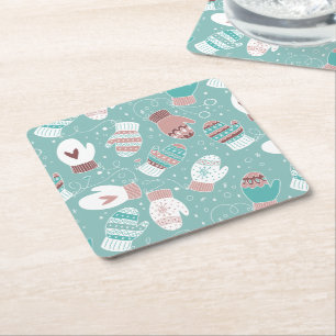 Dessous-de-verre Carré En Papier Cosy hiver Noël Mittens Motif à Mint