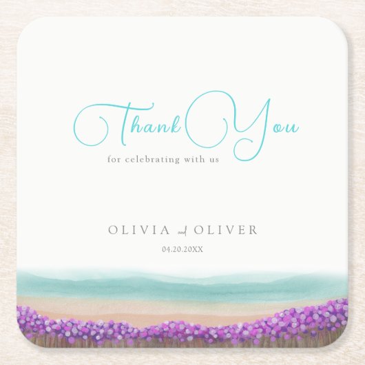 Dessous-de-verre Carré En Papier Côte d'azur en Mariage de fleurs (Devant)