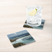 Dessous-de-verre Carré En Papier Côte rocheuse d'Aruba et océan bleu (En situation)
