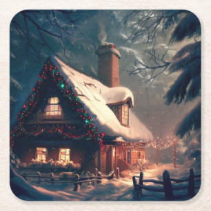 Dessous-de-verre Carré En Papier Cottage de Noël 2