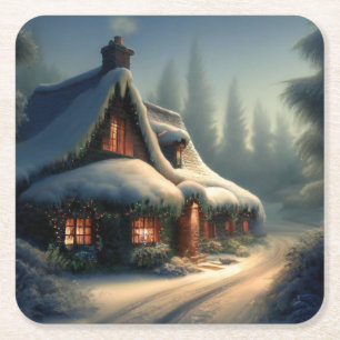 Dessous-de-verre Carré En Papier Cottage de Noël 3