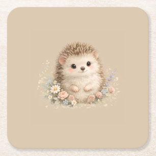 Dessous-de-verre Carré En Papier Cottage Floral Kawaii Cadeau Hérisson