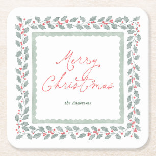 Dessous-de-verre Carré En Papier Cottagecore Aquarelle Holly Noël